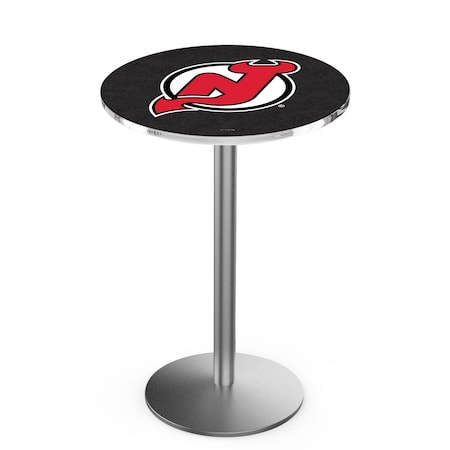 Holland Bar Stool Co 42" Stainless Steel New Jersey Devils Pub Table, 36" dia. Top L214S4236NJDevl
