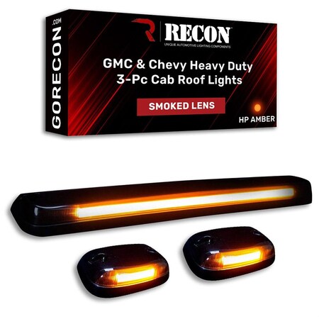 Recon Truck Accessories 07-13 SILVERADO/SIERRA 2500/3500 SMOKED CAB ROOF LIGHT LENS W/ AMBER HIGH-POWER OLED BAR-STYLE LED 264156BKHP