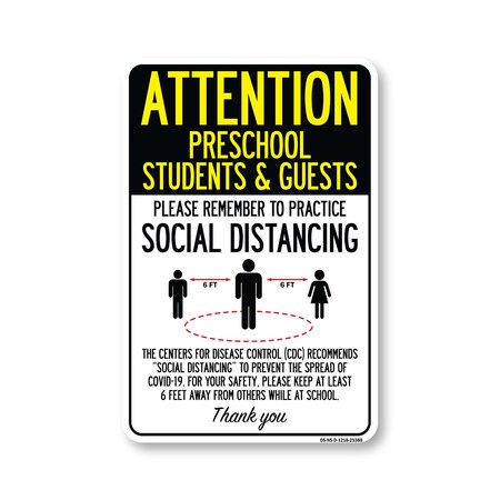 Signmission PSA, Preschool Students And Guests Practice Social Distancing, 18in X 12in Decal, OS-NS-D-1218-25388 OS-NS-D-1218-25388