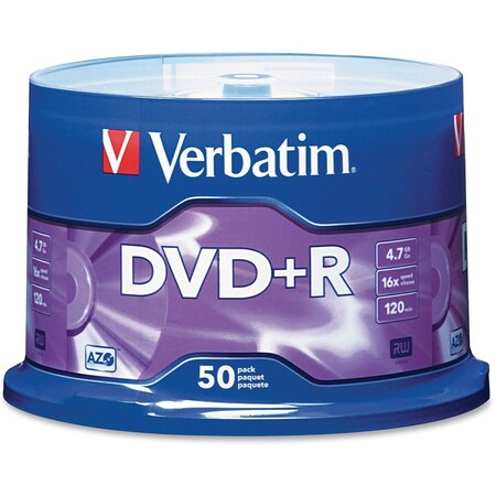 Verbatim Americas Verbatim DVD+R, 16X Speed, 4.7GB, Branded, For Recorders/Drives, 50/Pk 95037