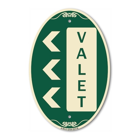 Signmission Valet Left Arrow, 12 Inch X 18 Inch Architectural Oval, Heavy Gauge Aluminum A-OV-G-1218-22770