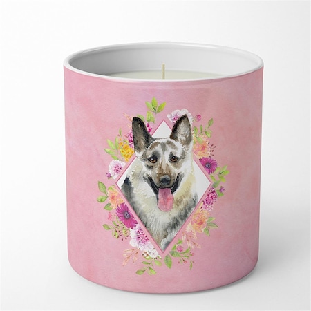 Carolines Treasures 10 oz Eastern German Shepherd Pink Flowers Decorative Soy Candle CK4139CDL