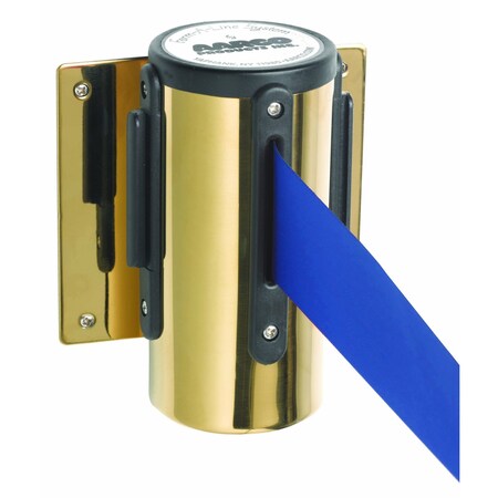Aarco Form-A-Line System, Wall Mounted Retractable Belt w/ a Brass Casing, 10' Blue Belt WM-10BBL