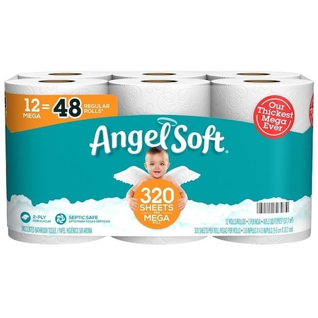 Angel Soft Toilet Tissue, 2-Ply, Paper, 12PK 79397