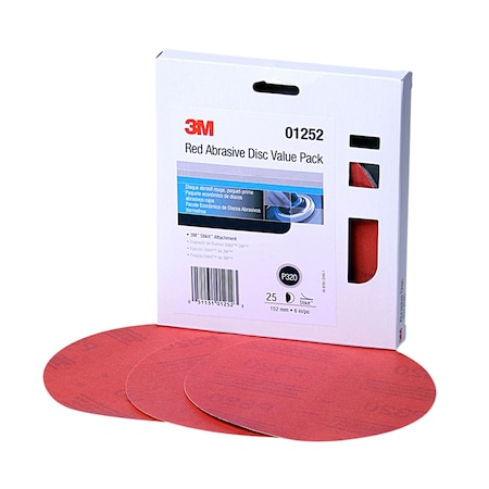 3M 3M Red Abrasive Disc Value Pack, 01252, 6 in, P320 grade, 4PK 316U