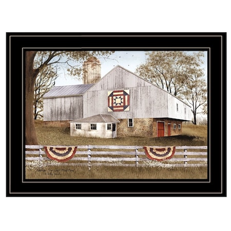 Homeroots American Star Quilt Block Barn 2 Black Framed Print Wall Art 415222