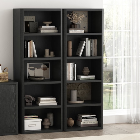 Manhattan Comfort Rivington 28in Open Bookcase in Black - Set of 2 2-BC003-BK