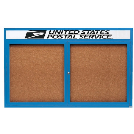 Aarco Enclosed Natural Pebble Grain Cork Bulletin Board w/ Header Blue Powder Coated Al Frame, 36''Hx60''W DCC3660RHB