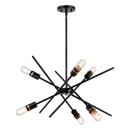 Vaxcel Halsted 6 Light Black and Satin Brass Mid-Century Modern Sputnik Pendant Light P0390