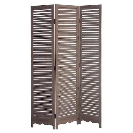 Homeroots 71" Brown Folding Three Panel Screen Room Divider 342751