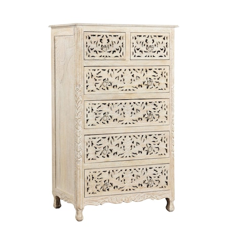 Homeroots 35" White Solid Wood Six Drawer Chest 521239