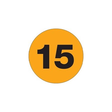 Bubblefast 1'' Circle - ''15'' Fluorescent Orange Number Labels BFDL6767