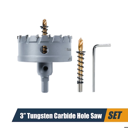 Powertec 3in Tungsten Carbide Hole Saw for Soft & Hard Metal with Titanium-Plated Pilot Drill Bit 14906