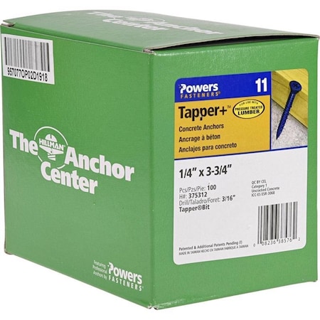 Hillman 1/4 in. D X 3-3/4 in. L Steel Flat Head Concrete Screw Anchor, 100PK 375312