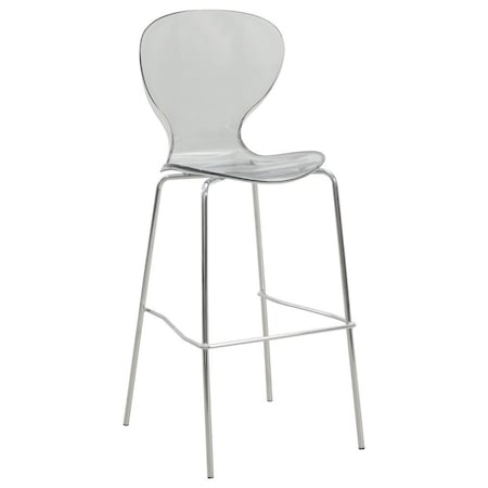 Leisuremod Oyster Acrylic Barstool with Steel Frame in Chrome Finish, Smoke OC31TBL