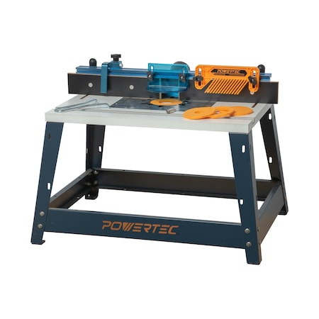 Powertec Benchtop Router Table w/ Metal Stand and Adjustable Fence Set - 24in x 16in Laminated MDF Top 71963