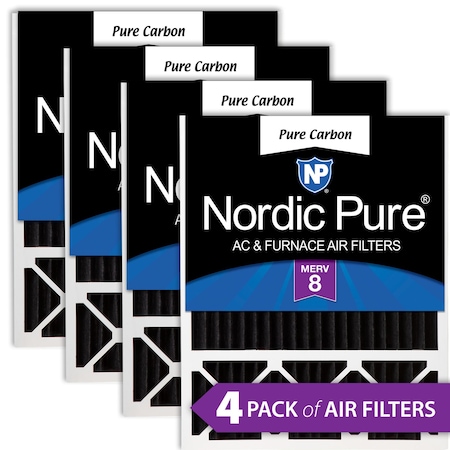 Nordic Pure 20x25x5 Pure Carbon Pleated Air Filter, High Capacity, MERV 8, 4 PK 20x25x5LXREDPCP-4