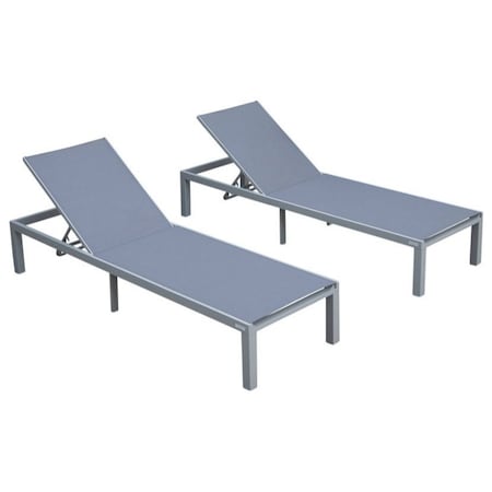 Leisuremod Marlin Patio Chaise Lounge Chair with Grey Aluminum Frame, Dark Grey, 2PK MLGR-77DGR2