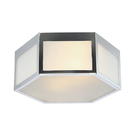 Jonathan Y Minimo 13" Hexagon Metal/Frosted Glass LED Flush Mount, Chrome JYL7451A