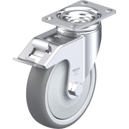Blickle Swivel Plate Caster, TPR, 5", Brake, Number of Wheels: 1 L-TPA 127KF-12-FI
