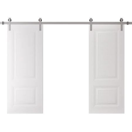 Sartodoors Double Barn Door 72 x 96 inches, BASIC 9422 White, 13FT Silver Rail Track Set, Solid Panel Interi BASIC9422DB-S-SKIN-7296
