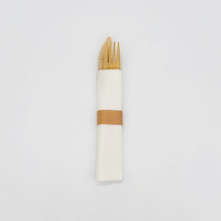 Verterra Bamboo Fork, Knife Roll up, 50 rolls bag/4 bags cs, 200PK VT-ROLL-KFN