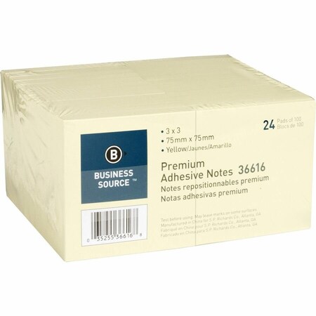 Business Source Yellow Repostionable Adhesive Notes, Yellow, 24PK BSN36616