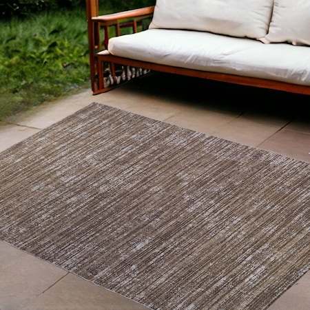 Homeroots 9' X 12' Brown and Ivory Striped Stain Resistant Indoor Outdoor Area Rug 531656