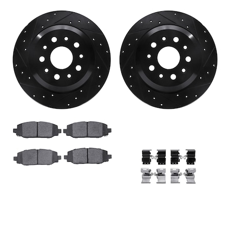 Dynamic Friction Co DFC Brake Rotor Drilled & Slotted - Black- w/Ultimate Duty Brake Pad & HW Kit 8412-42047