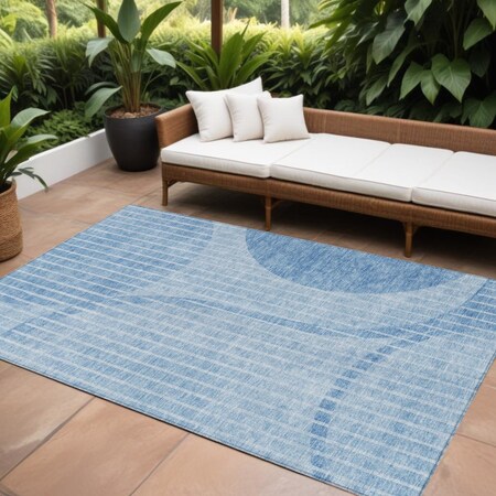 Homeroots 9' X 12' Denim Blue And Sky Blue Striped Washable Indoor Outdoor Area Rug 583068