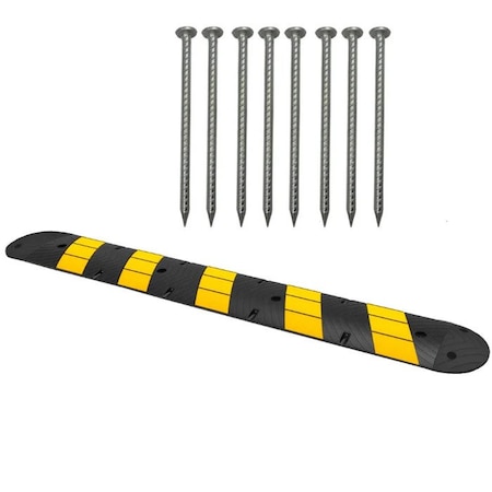 Traffic Kontrol Rubber Speed Bump Kit, 6 Ft Long With End Caps & Spikes, Yellow Black TKSB-6-YB-KIT-A