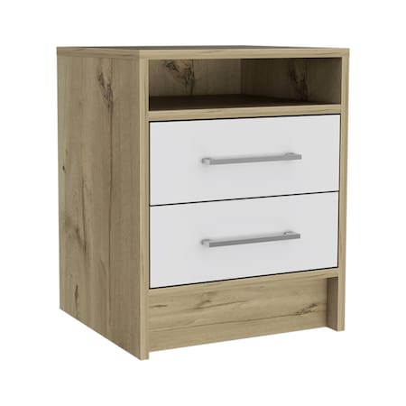 Homeroots 20" White Wood Two Drawer Nightstand 543669