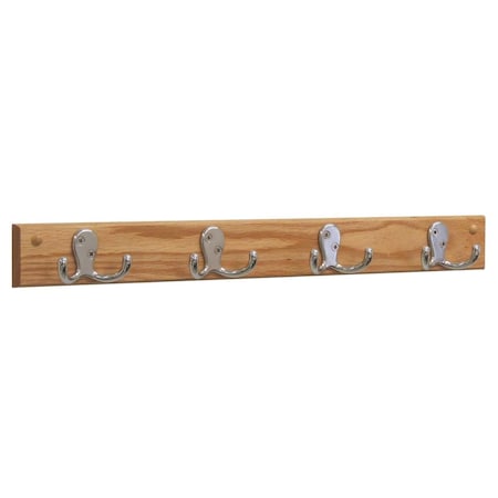 Palacedesigns 4 Double Prong Nickel Hook Rail & Coat Rack - Light Oak PA2681657