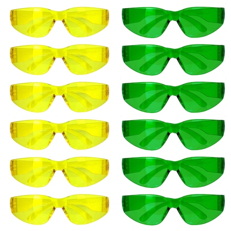 Bison Life Keystone, Safety Glasses, Anti-Scratch, Yellow & Green Lens, Frameless, 12 PK BL-KSSG1-CLCT-YGR-12