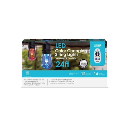 Feit LED Color-Changing Patio String Lights, Remote Control, 12 Sockets, 14 Bulbs, 24 Ft. SL24-12/RGBW