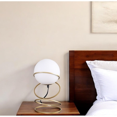 Homeroots 14" Gold Metal Geo Spiral Bedside Lamp With White Globe Shade 568839