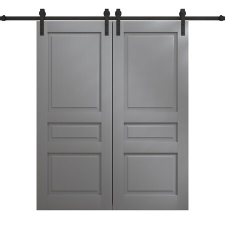 Sartodoors Modern Double Barn Door 72 x 96 inches, Ego 5012 Painted Grey Oak, 13FT Rail Track Set, Solid Pan EGO5012DB-SEK-7296