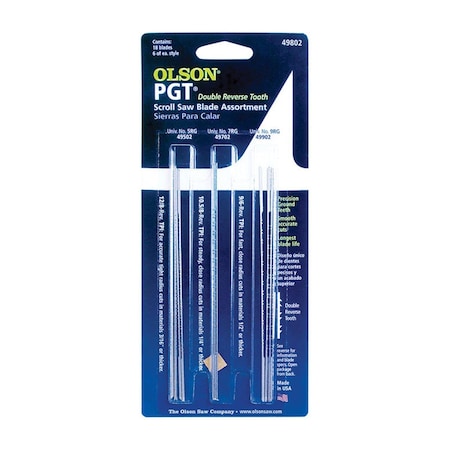 Olson 5 x 18 in. PGT Assortment Carbon Steel Scroll Saw Blade 2482222