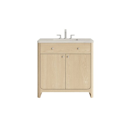 James Martin Vanities Gracyn 36" Single Vanity, Coastal Driftwood, w/ 3 CM Siberian Silestone Widespread Top D125-V36-CSD-WSFR