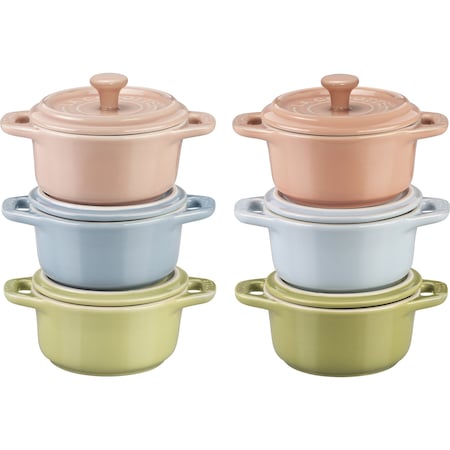 Staub Ceramic 6-pc Mini Round Cocotte Setand, Macaron Pastel Colors 1029320