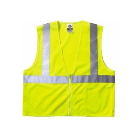 Ergodyne GloWear Safety Vest, 8210Z, Mesh, Class 2, Type R, 2 in Reflective Tape, 2 Pockets, Zipper,  150-21055