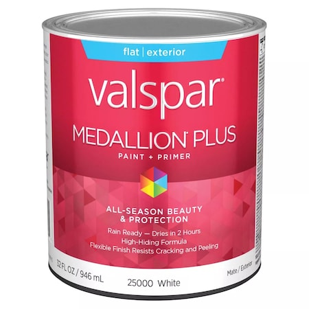 Valspar Medallion Plus Premium Paint & Primer Flat Exterior Paint Wht 1 Qt. 028.0025000.005
