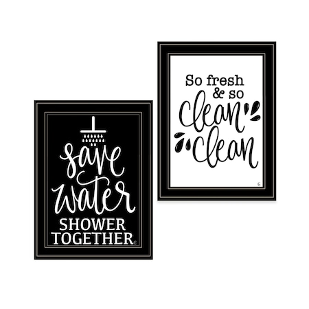 Homeroots Set Of Two Clean or Shower Together Black Framed Print Bathroom Wall Art, 2PK 407996