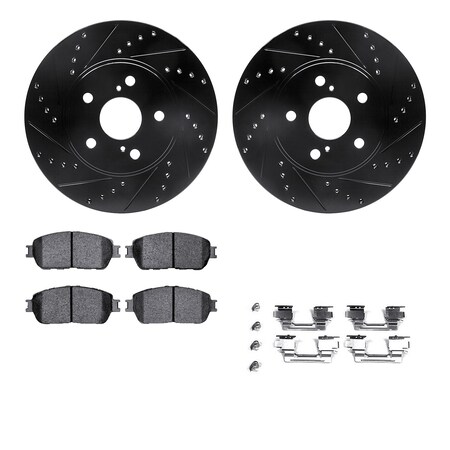 Dynamic Friction Co DFC Rotors-Drilled & Slotted-Black w/ 5000 Advanced Brake Pads Incl Hdw 8512-76110
