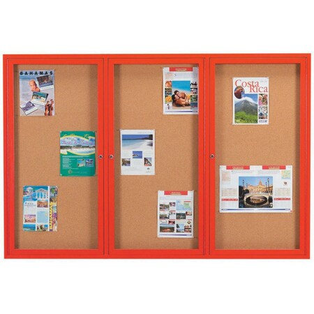 Aarco Enclosed Natural Pebble Grain Cork Bulletin Board w/ Red Powder Coated Al Frame, 48''Hx72''W DCC4872-3RR