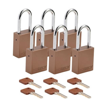 Brady Velocity Lockout Padlocks Aluminum 1.5in Shackle Clearance KA Brown 6PK SDAL-BRN-38ST-KA6