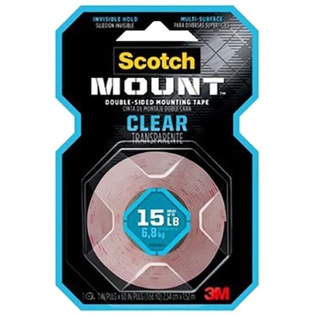 Scotch-Mount Mounting Tape, 1.52 m L, 2.54 cm W, Acrylic Backing, Clear 410H-DC