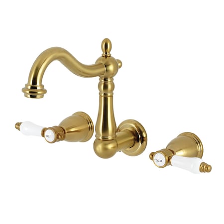 Kingston Brass Double-Handle Wall Mount Bathroom Faucet, Brushed Brass KS1257BPL