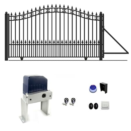 Aleko DG14STPSSLAC1500 St.Louis Style Iron Single Slide Driveway Gate 14' with AC1505 DG14STPSSLAC1500-UNB