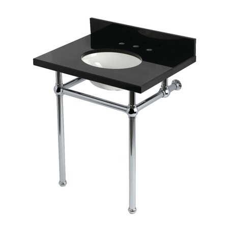 Kingston Brass 30" Black Granite Console Sink with Brass Legs, 8-Inch, 3-Hole, Black Granite/Polished Chrome KVPK30KB1